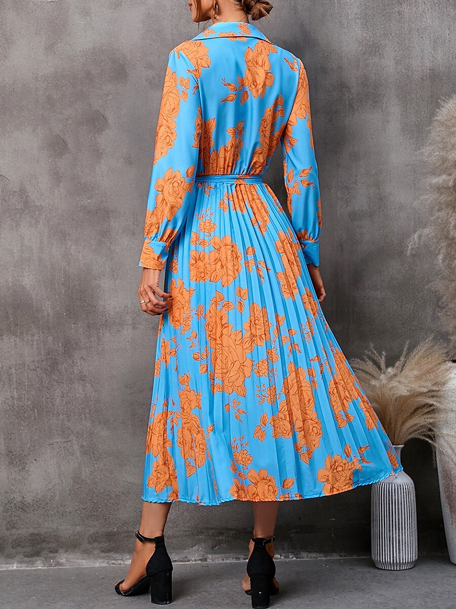 Damen Blumen V-Ausschnitt Midikleid Langarm Frühling Herbst 2025 - $41.99 –P6