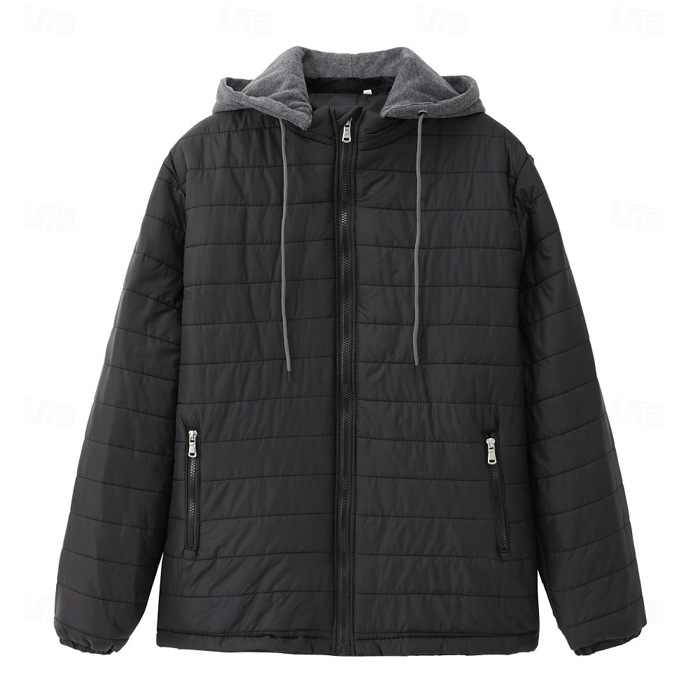 Men's Winter Coat Puffer Jacket Quilted Jacket Transition Jacket Pocket Hooded Office & Career Date Casual Daily Warm Winter Color Block Black Red Navy Blue Blue Puffer Jacket 2025 - $31.99 –P1