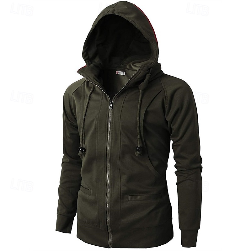 Voor heren Hoodie met rits Hoodie met volledige rits Fleece hoodie Zwart Wijn Leger Groen Marineblauw Khaki Capuchon Effen Rits omhoog Zak Sport & Outdoor Dagelijks Feestdagen Polyester Streetwear 2025 - $20.99 –P15