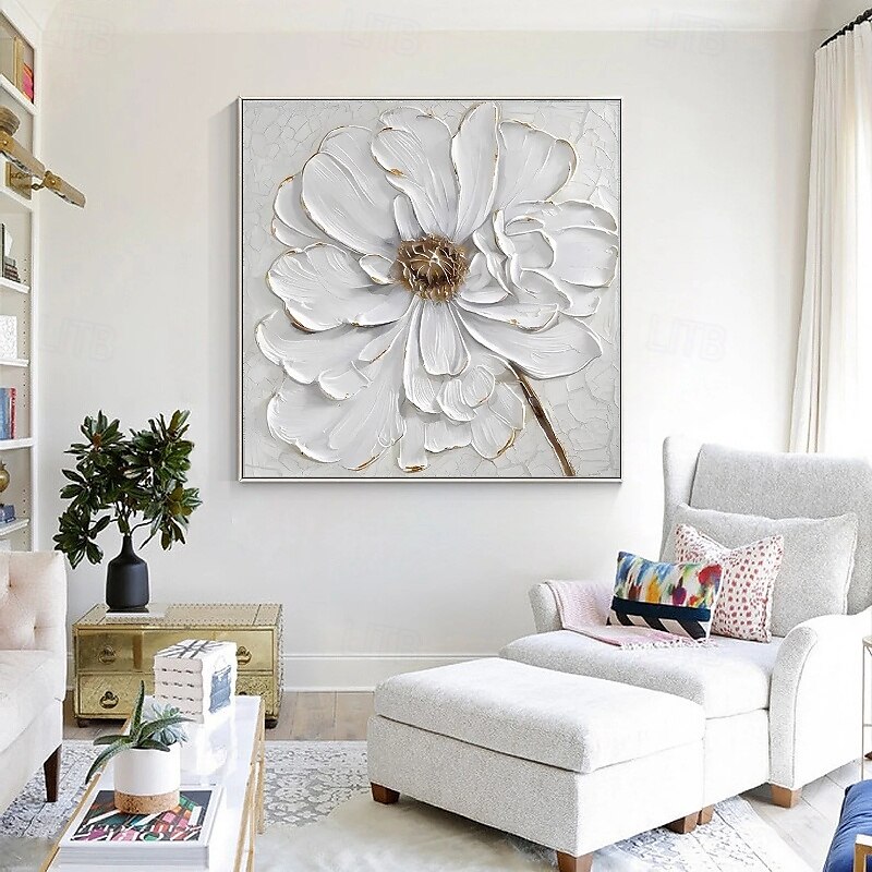 peinture à l'huile peinte à la main peinture florale 3D couteau à palette fait à la main fleurs peinture à l'huile art mural grande peinture texturée blanche 3D peintures décoratives modernes de 2025 ? $125.99 –P2