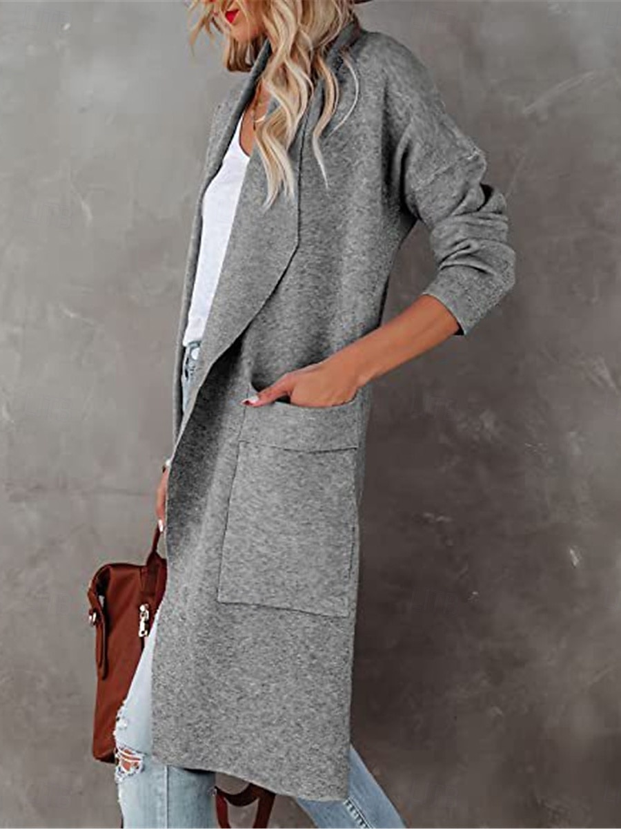 Per donna Cappotto invernale Esterno Strada Da tutti i giorni Autunno Inverno Lungo Cappotto Standard Tenere al caldo Traspirante Moda Informale Giacca Manica lunga Tinta unica Con tasche Nero Bianco del 2025 a $47.99 –P3