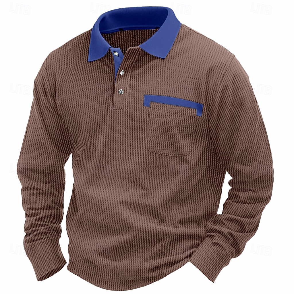 Homme Polos gaufrés Polos Formel Entreprise Revers Classique manche longue Mode basique Couleur unie Patchwork Boutons Printemps & Automne Standard Noir Blanche Rouge Bordeaux bleu marine Bleu Roi de 2025 ? $20.99 –P8