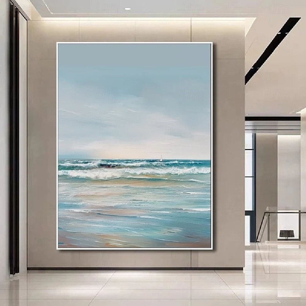 Ozean-Ölgemälde, handgefertigte Wandkunst, blaues riesiges Wellen-Ölgemälde auf Leinwand, handgemaltes Meereswellen-Struktur-abstraktes Gemälde, Strandlandschaft, modernes Himmels-Ölgemälde für 2025 - $125.99 –P3