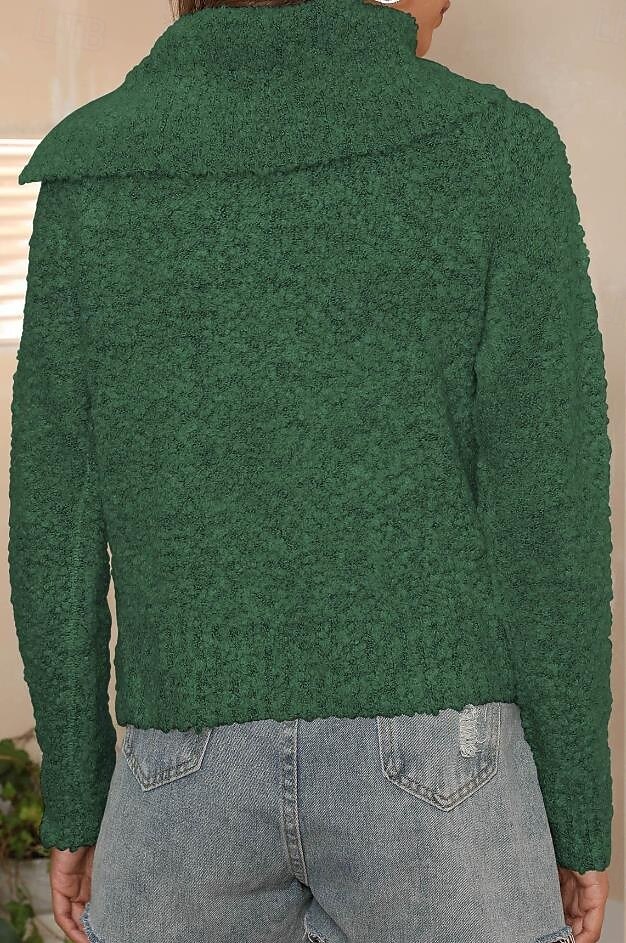 Women's Sweater Casual Soft Pure Color Ribbed Shirt Collar Buttons Knitted Long Sleeve Regular Tops Knit Outdoor Daily Weekend Brown Green Fall Winter 2025 - $52.99 –P6