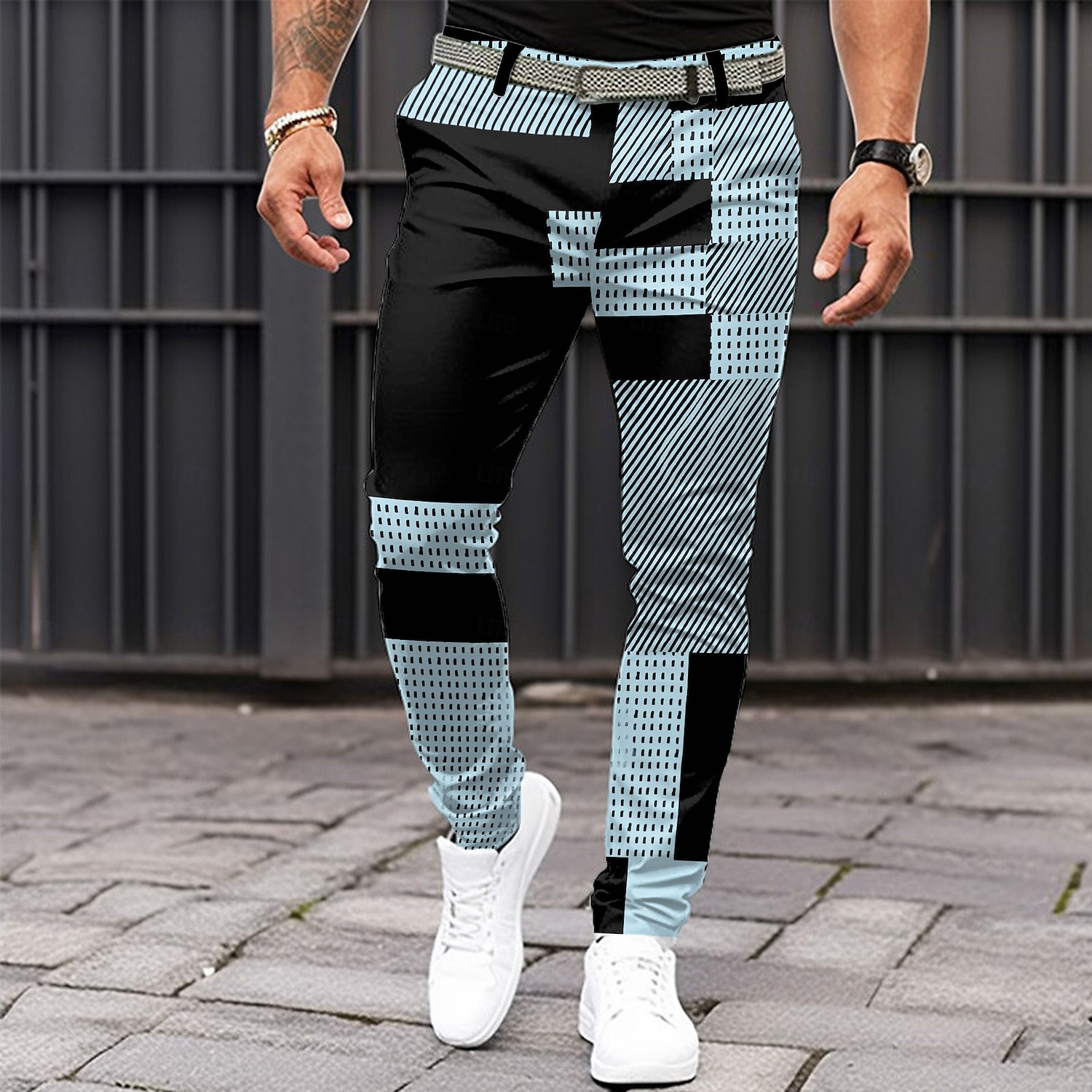Herre Geometrisk Fargeblokk Lapper Dressbukser Medium Midje Business Casual Formell Hverdag Glidelås Lomme Sommer Vår Høst 3D-utskrift Svart Rosa Blå 2025 - $29.36 –P3