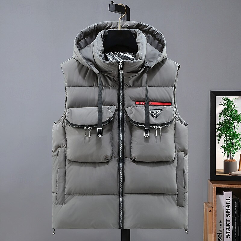Herren Puffer Weste Kapuzenweste Gepolstert Weste Steppweste Täglich Verabredung Urlaub Modisch Brautkleider schlicht Herbst Winter Tasche Abnehmbare Kapuze Polyester warm halten Komfortabel Feste 2025 - $44.99 –P1