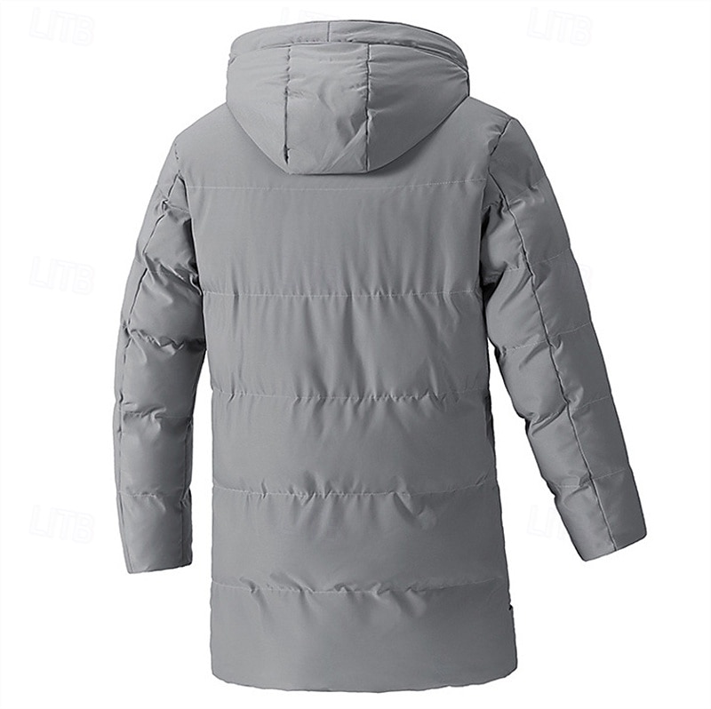 Men's Winter Jacket Puffer Jacket Hoodie Jacket Parka Pocket Polyster Fleece lined Daily Wear Date Vacation Long Fashion Casual Comfortable Thermal Warm Fall & Winter Solid / Plain Color Black Army 2025 - $52.99 –P2