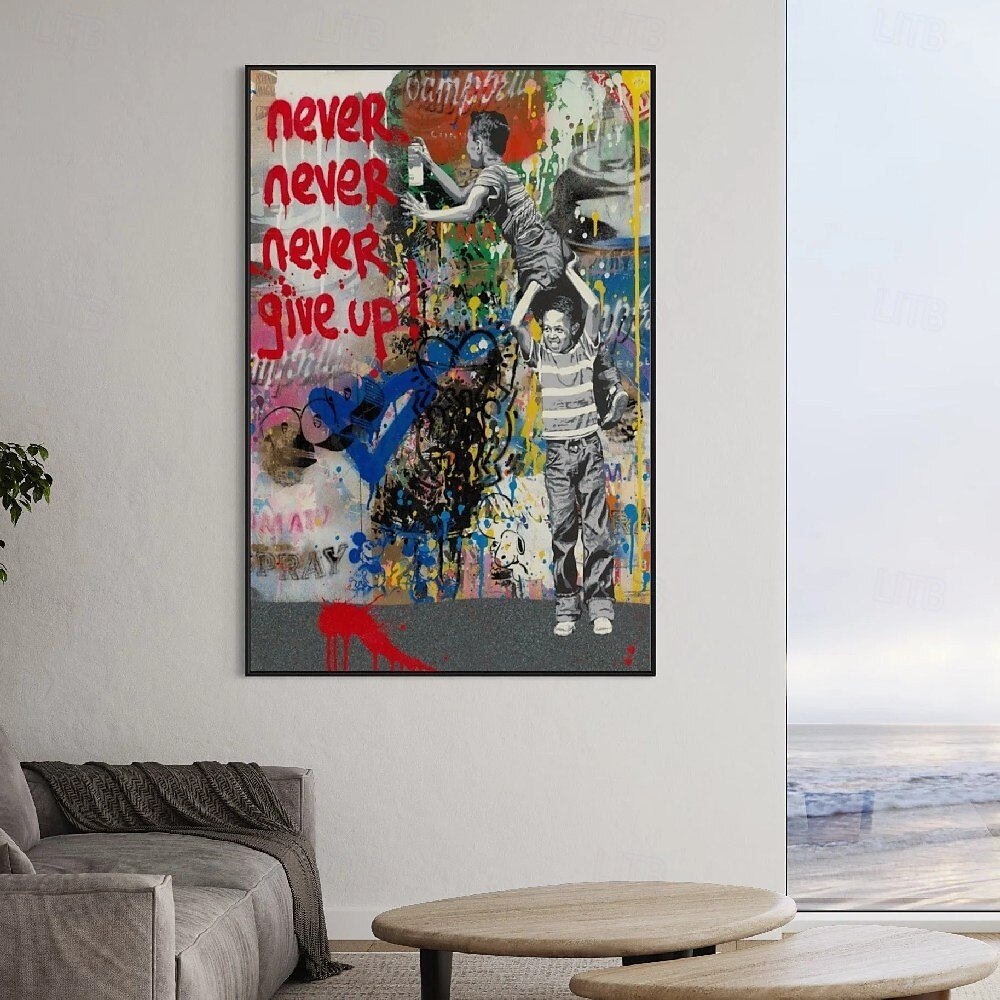 Pop-Art-Ölgemälde, handgefertigt, abstraktes Graffiti-Kunst-Ölgemälde, handgemaltes Street-Art-Ölgemälde „Niemals aufgeben“, Gemälde, Wandkunst fürs Büro, Dekoration für Schlafzimmer, Wohnzimmer, 2025 - $275.59 –P4
