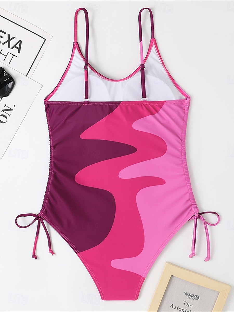 Dam Badkläder En bit Monokini Baddräkt Öppen rygg Magkontroll Hög midja Smal Semester Standkläder Färgblock U-hals Ärmlös Baddräkter 2025 - $29.99 –P9