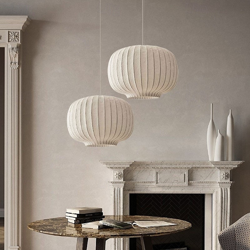 wabi-sabi styl severské hedvábné závěsné světlo moderní kreativní hedvábný lustr jednoduché lehké luxusní látkové závěsné světlo 85-265v 2025 - $249.99 –P7