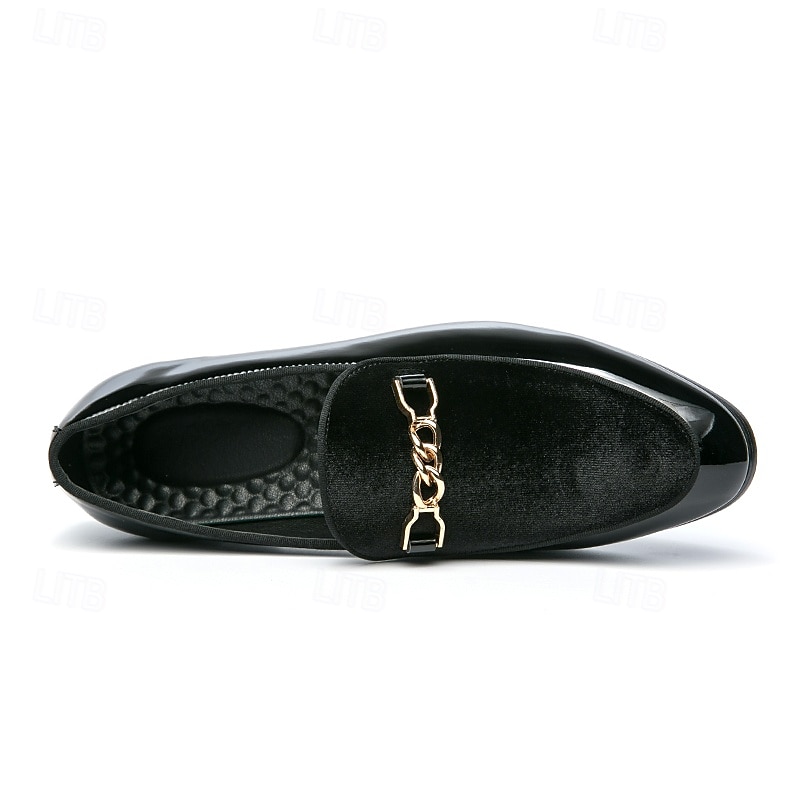 Mocasines de terciopelo burdeos para hombre con detalle de cadena dorada: elegantes zapatos de vestir sin cordones para eventos formales y fiestas 2025 - $46.99 –P6