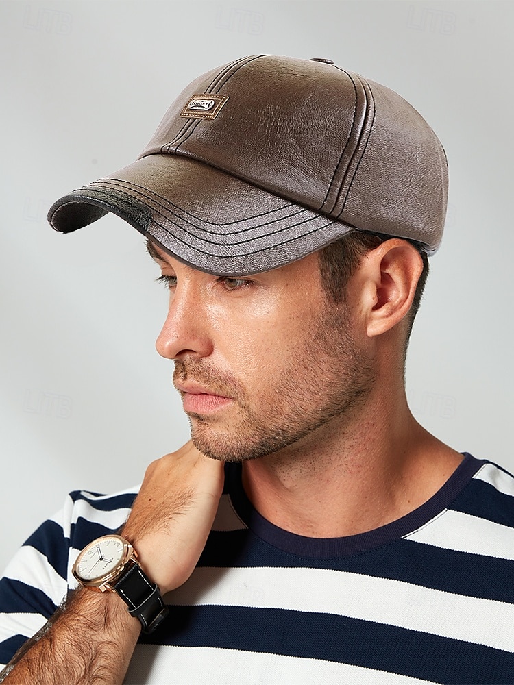 baseballcaps i imitert skinn for menn - stilig justerbar utendørslue for et uformelt og sporty utseende 2025 - $18.99 –P1