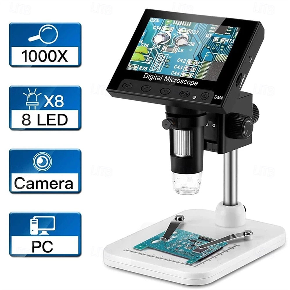 مجهر إلكتروني رقمي بشاشة عرض LCD مقاس 4.3 بوصة ومنفذ USB ومنظار داخلي بدقة 1000 × 2 ميجابكسل مع حامل 8 مصابيح LED لإصلاح اللحام 2025 - $92.99 –P1