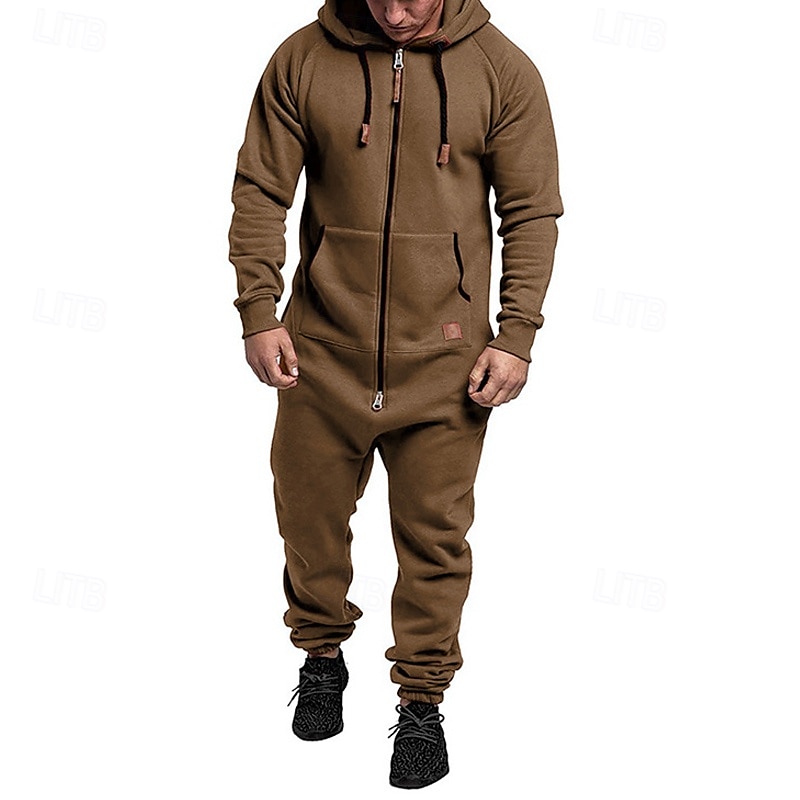 Men's Tracksuit Jumpsuit Full Zip One-piece Casual Fall Long Sleeve Thermal Warm Soft Fitness Gym Workout Running Sportswear Activewear Solid Colored Dark Grey Dark Khaki Black 2025 - $31.99 –P10