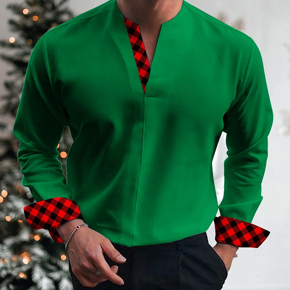 Christmas Men's Solid Color Shirt Long Sleeve Business Casual