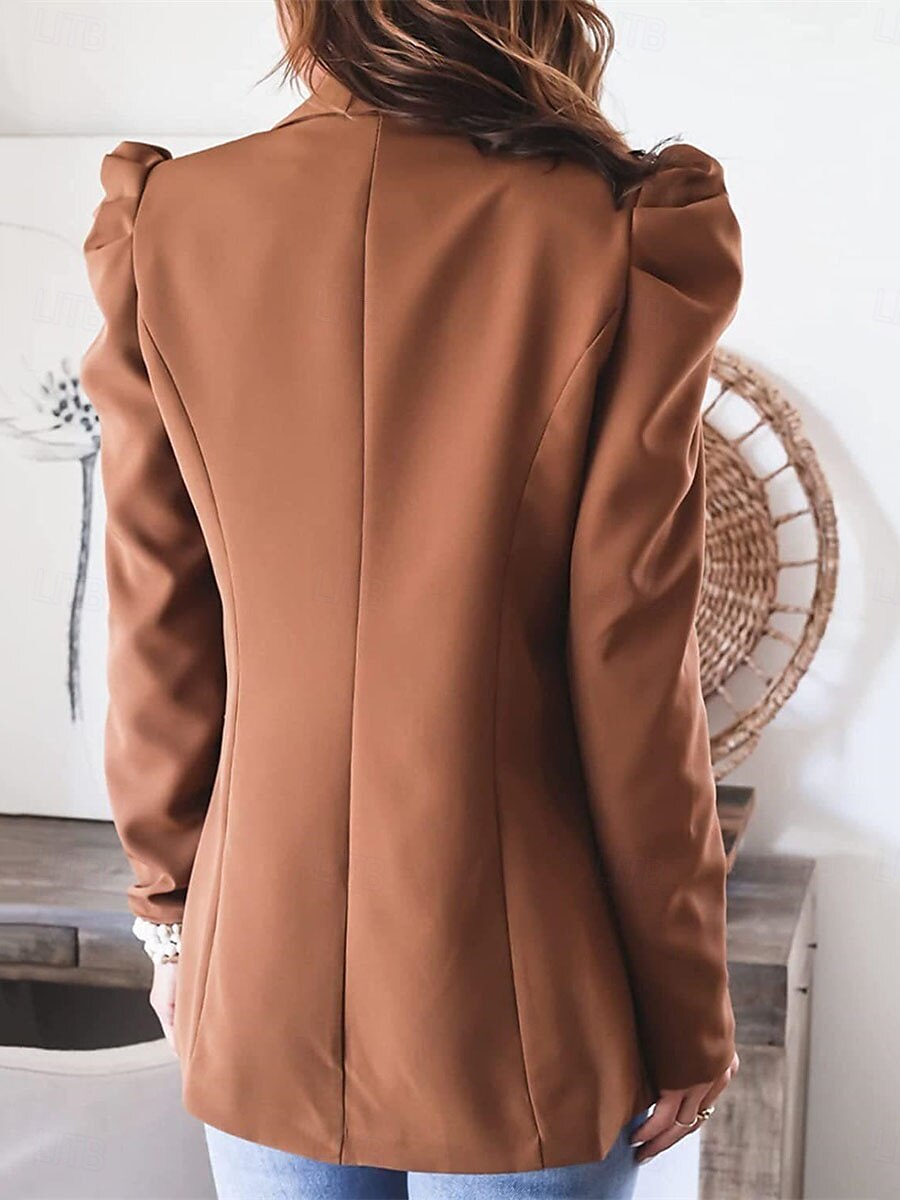 Women's Blazer Work Pocket Solid Color Breathable OL Style Regular Fit Outerwear Long Sleeve Fall Black S 2025 - $39.99 –P9