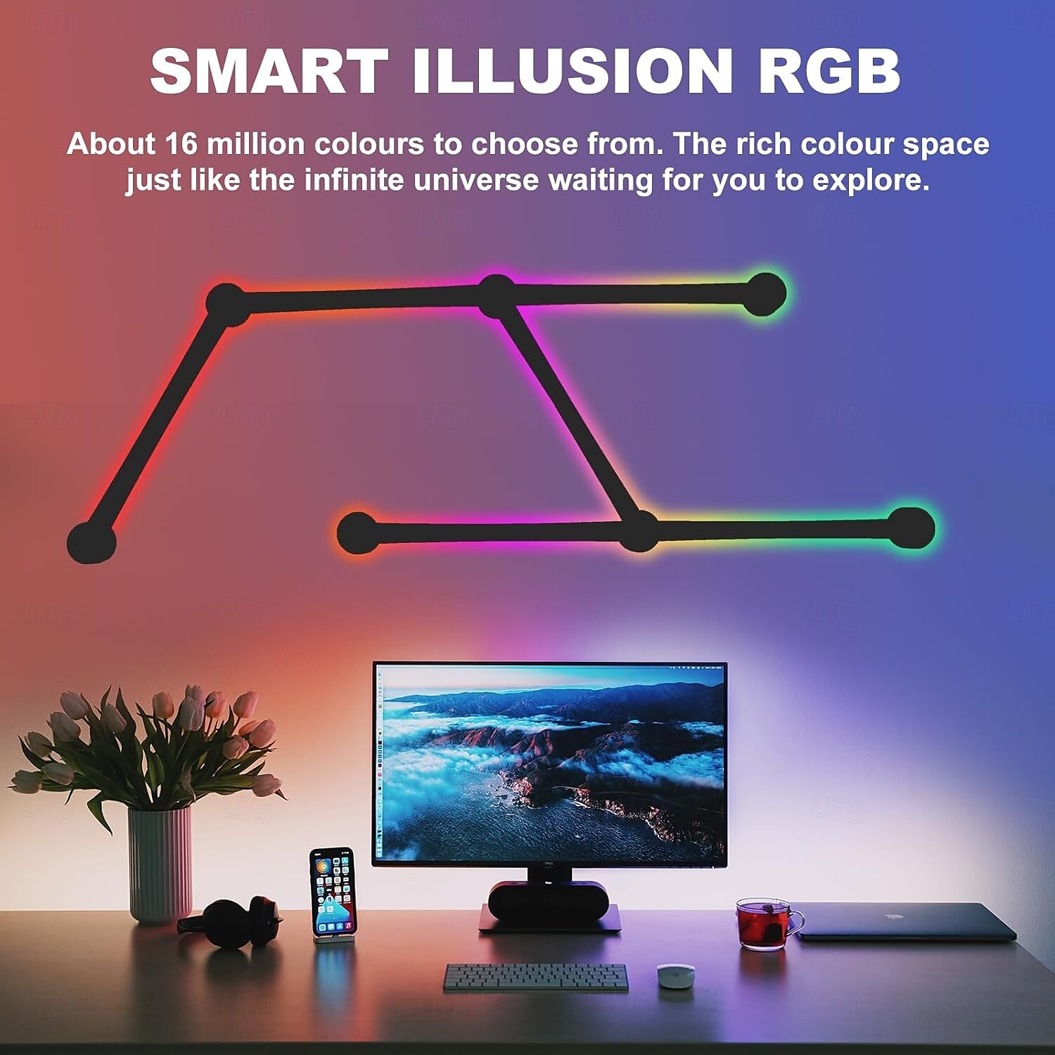 RGB светодиодные умные светильники игровые линии света Bluetooth приложение музыкальная синхронизация домашнего стенового креативного освещения световые панели с 24-кнопочным RF пультом управления 2025 - $95.99 –P7