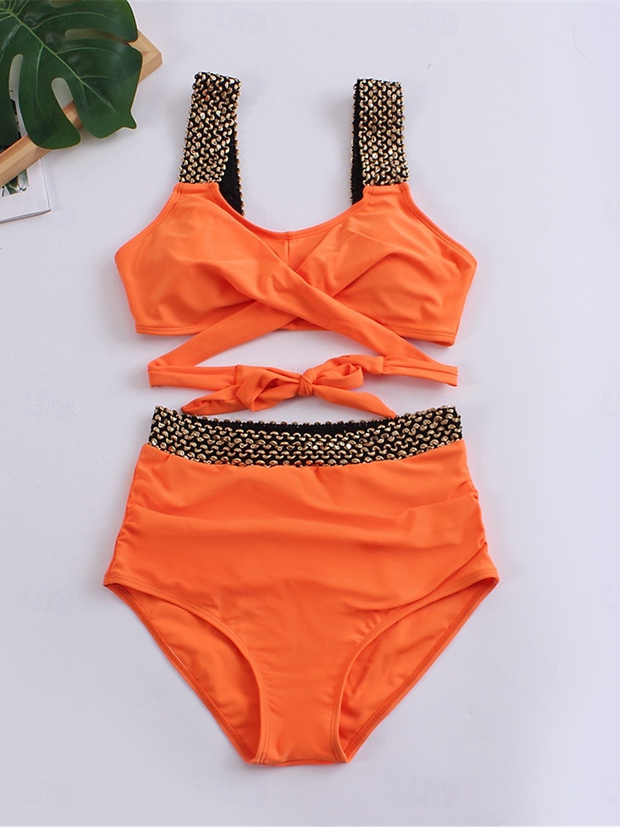 Női Fürdőruha Bikini 2 darab Bugyik Fürdőruha Nyitott hátú Kollázs Vékony Szabadság Strandruházat Tömör szín V-alakú Ujjatlan Fürdőruhák 2025 - $29.99 –P12