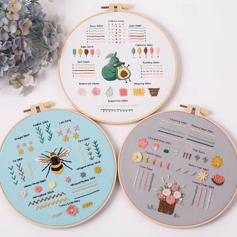 2025年 初心者向け大人用刺繍キット3セット。33種類のステッチを学べます。DIYキットには、花の模様が刻印されたフープ、カラースレッド、ツールが付属。わかりやすい  コレクション – $24.99 –P7