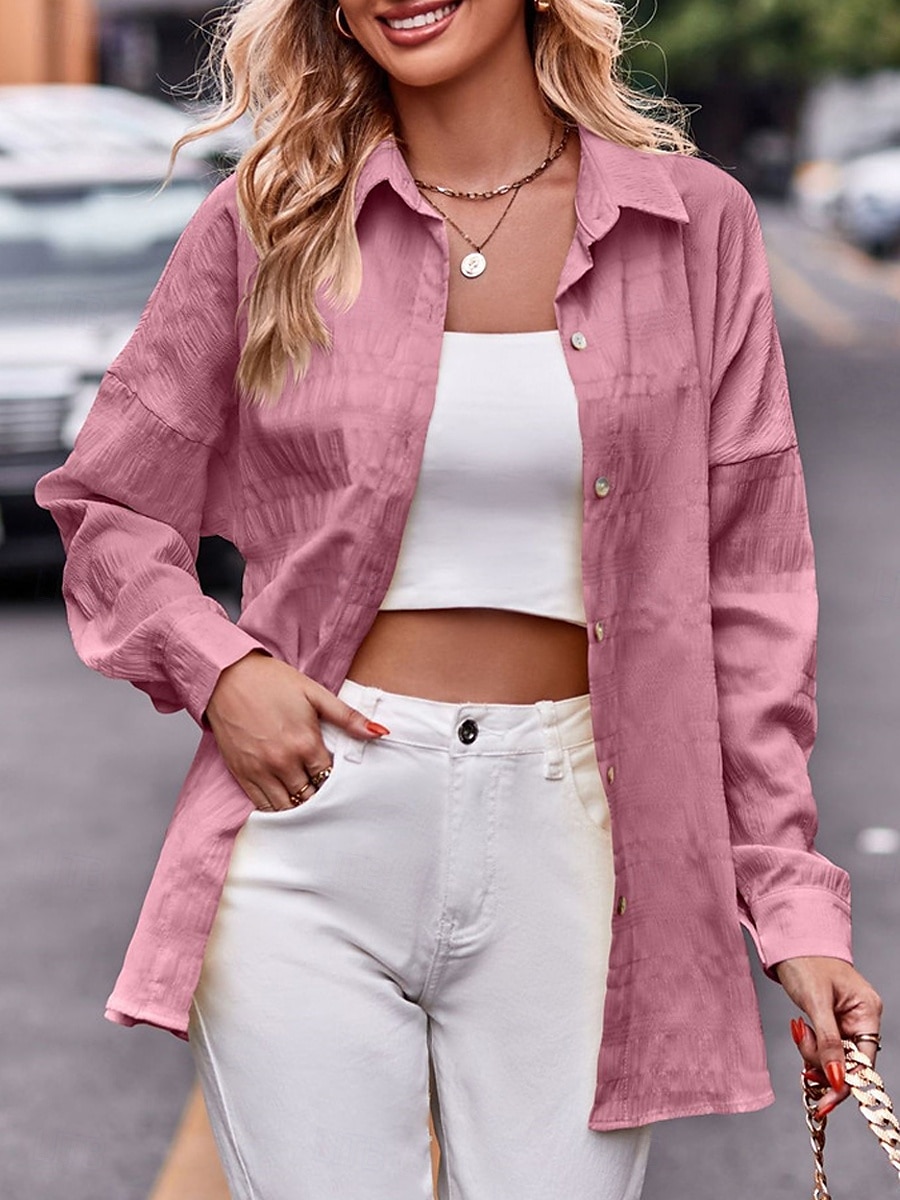 Dam Vardaglig jacka Utomhus Gata Dagliga kläder Höst Vinter Normal Täcka Normal Håller värmen Andningsfunktion Stylish Ledigt Jacka Långärmad Ensfärgat Med fickor Gul Rodnande Rosa Blå 2025 - $37.99 –P6