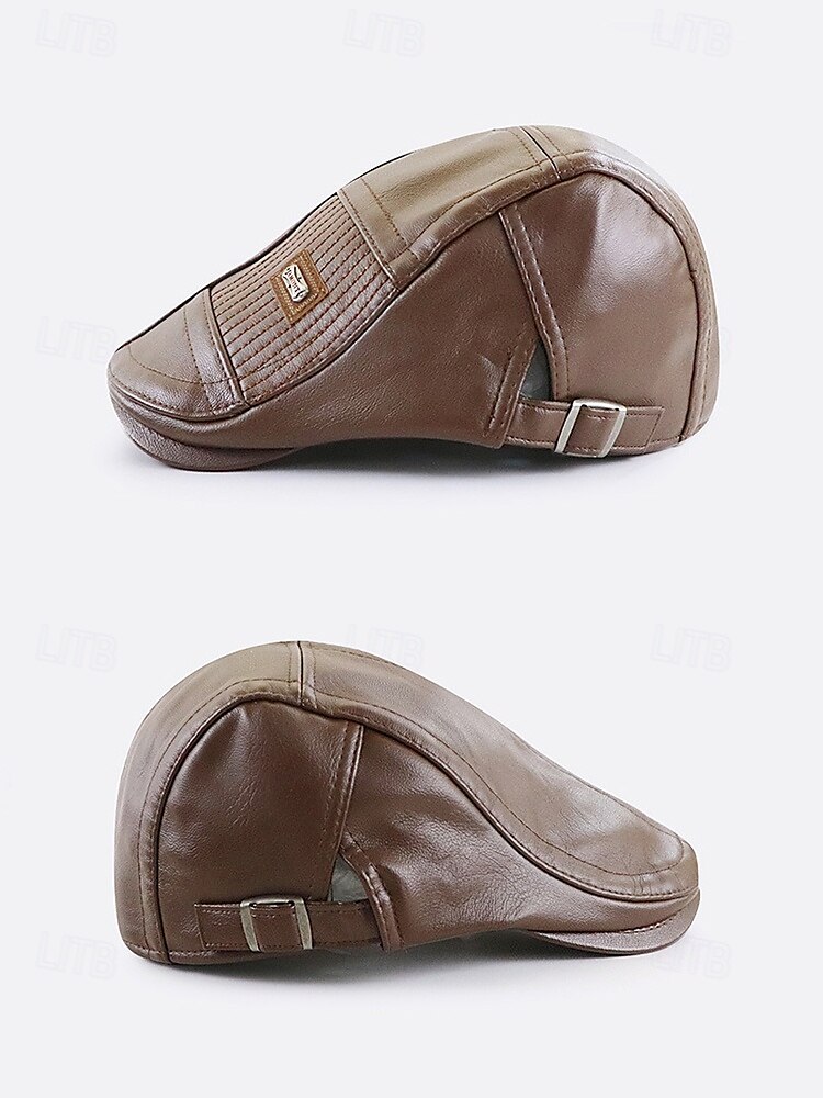 Men's Faux Leather Newsboy Cap with Classic Stitching Detail, Vintage Flat Cap for Casual and Outdoor Wear 2025 - $18.99 –P2