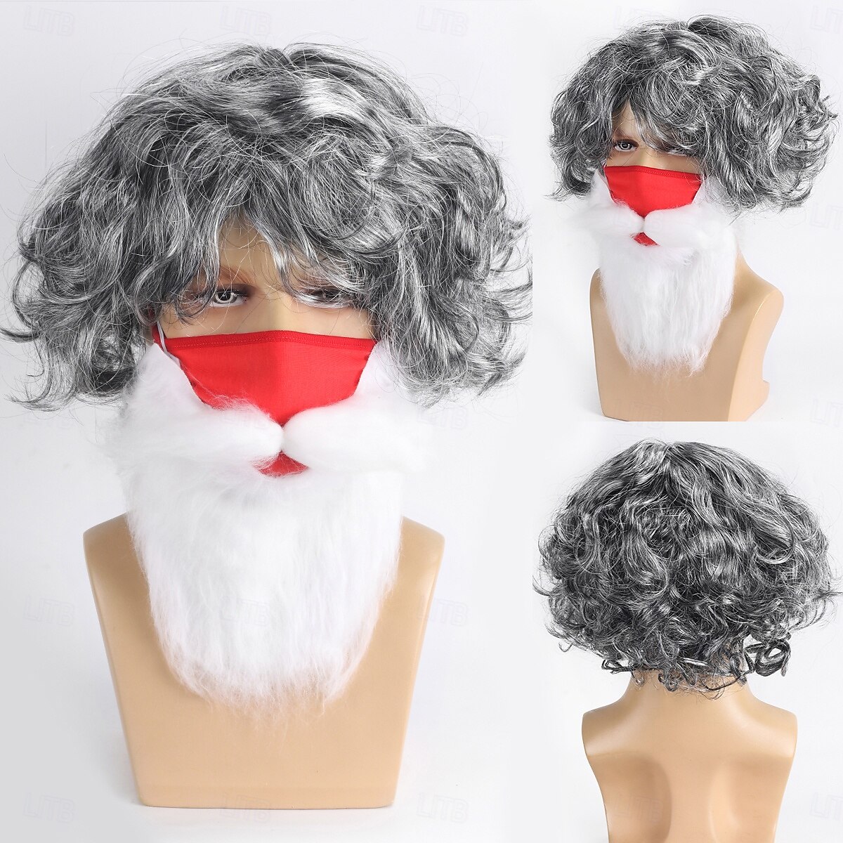 2025年 人工毛ウィッグ カール バング付き 機械製 かつら ショート グレイ 合成 男性用 グレイ  コレクション – $17.49 –P7