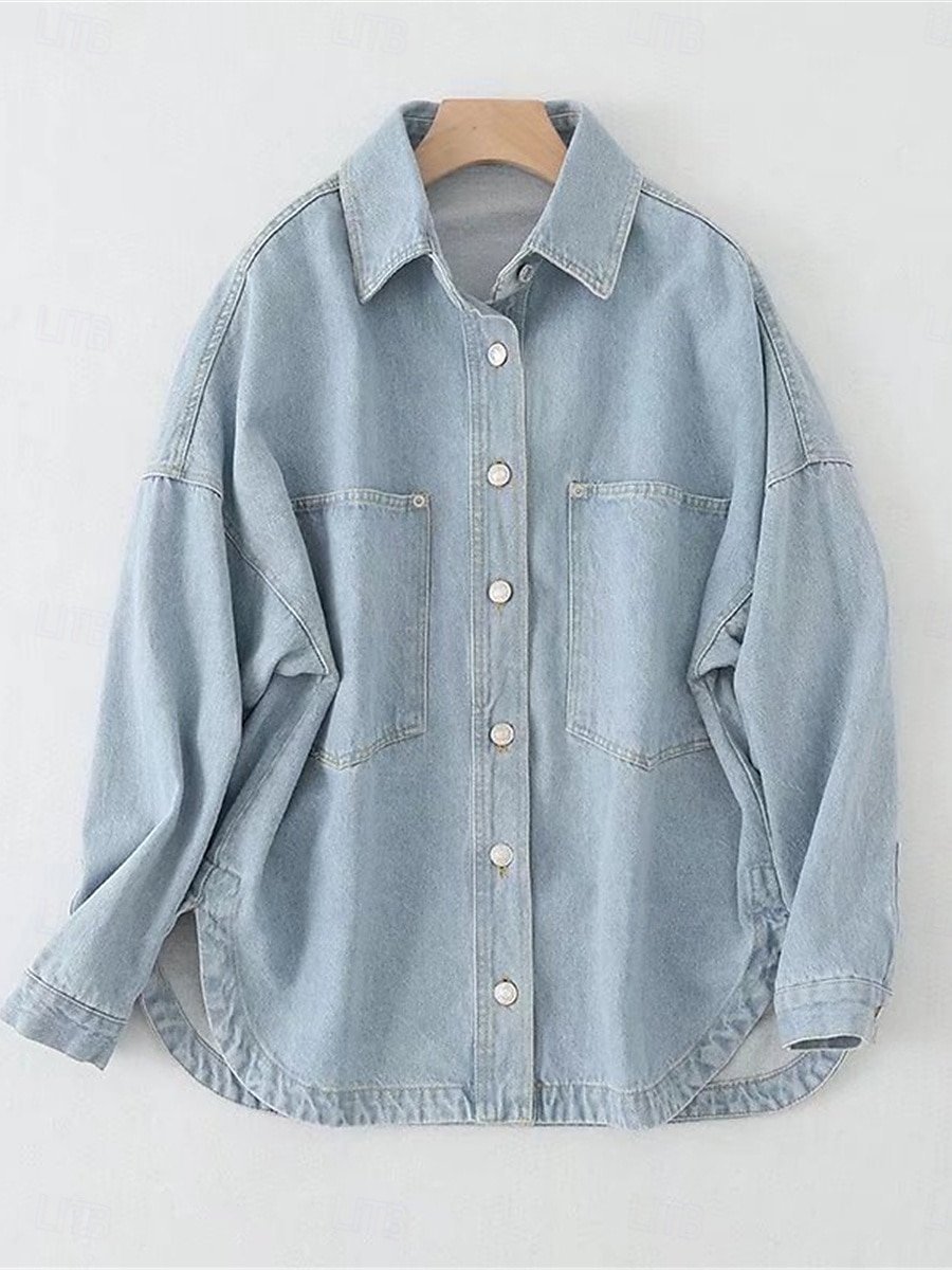 Per donna Giacca di jeans Esterno Strada Da tutti i giorni Autunno Inverno Standard Cappotto Standard Tenere al caldo Traspirante Moda Informale Giacca Manica lunga Tinta unica Con tasche Blu del 2025 a $38.99 –P1