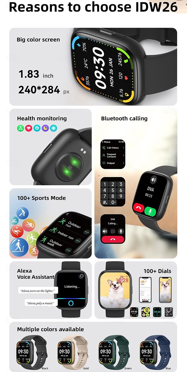 696 IDW26 Smart Watch 1.83 inch Smart Band Fitness Bracelet Bluetooth Call Reminder Sleep Tracker Heart Rate Monitor Compatible with Android iOS Women Men Hands-Free Calls Message Reminder IPX-0 40mm 2025 - $45.99 –P2