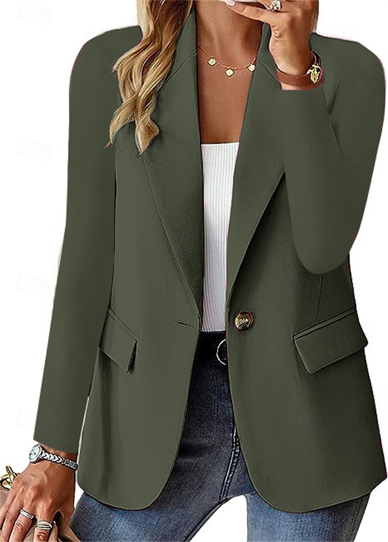 Mujer chaqueta Botón Color sólido Casual / Diario Elegante Ajuste regular Ropa de calle Manga Larga Invierno Ejercito verde S 2025 - $37.99 –P2
