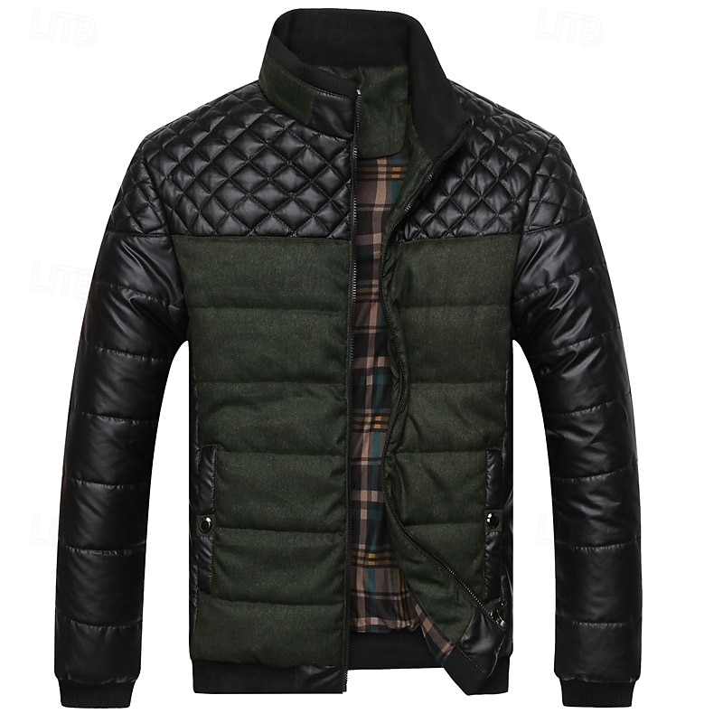 Herr Vinterjacka Pufferjacka Quiltad jacka Vadderad Klassisk Stil Polyester Ficka Utomhus Datum Ledigt / vardag Normal Mode Ledigt Håller värmen Vindtät Vinter Färgblock Mörkgrå Blå Grön Pufferjacka 2025 - $44.99 –P1