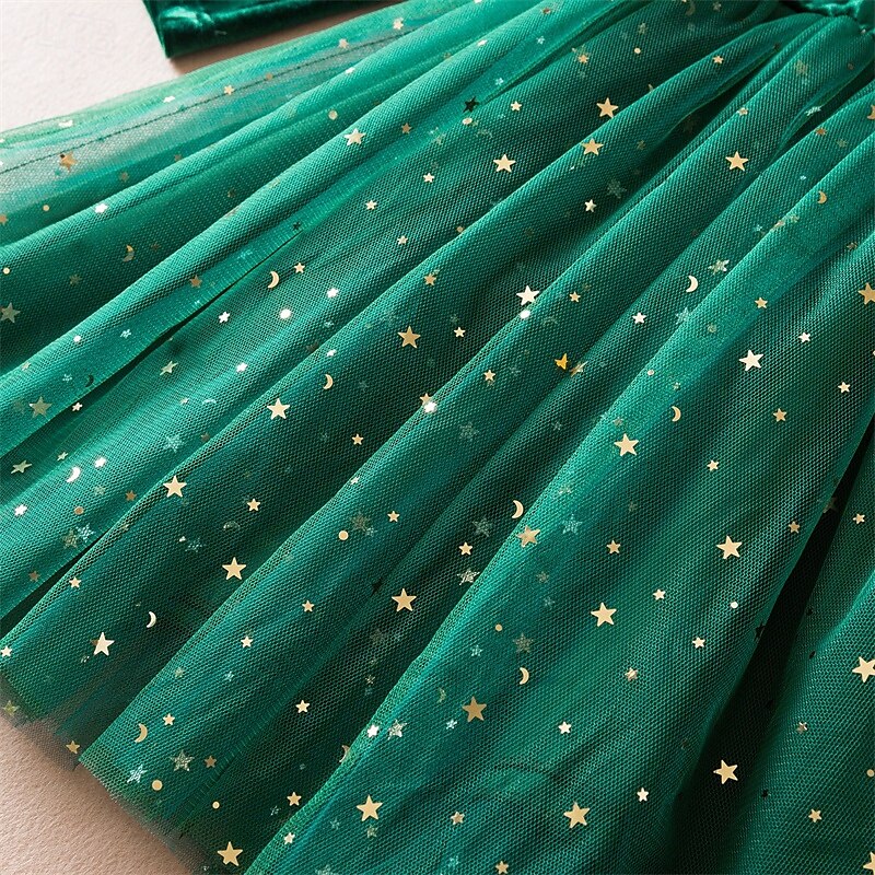 Kids Girls' Party Dress Solid Color Long Sleeve Performance Pegeant Christmas Party Sequins Ruffle Beautiful Sweet Polyester Maxi Party Dress Swing Dress A Line Dress Spring Fall 4 years+ Red Green 2025 - $34.99 –P8