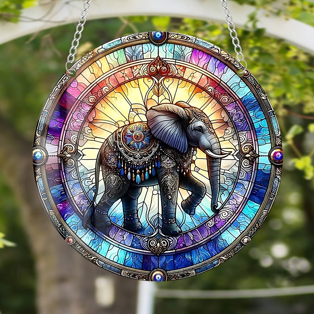 cartello da parete rotondo in alluminio art nouveau elefante 8x8" - uv &resistente ai graffi, facile da appendere, decorazione per il soggiorno del 2025 a $5.49 -P1