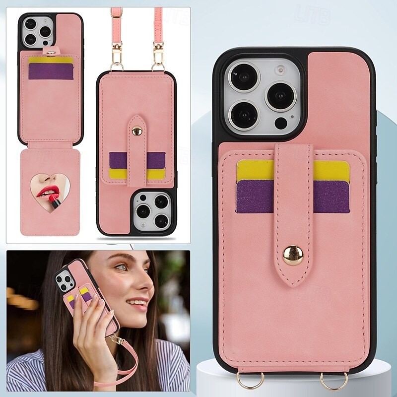 telefono Custodia Per iPhone 16 Pro Max Plus iPhone 15 Pro Max Plus iPhone 14 13 12 Pro Max Plus iPhone 14 Pro Max iPhone 13 12 Pro Max Per retro Con supporto A specchio con cordino Retrò TPU pelle del 2025 a $14.99 -P13