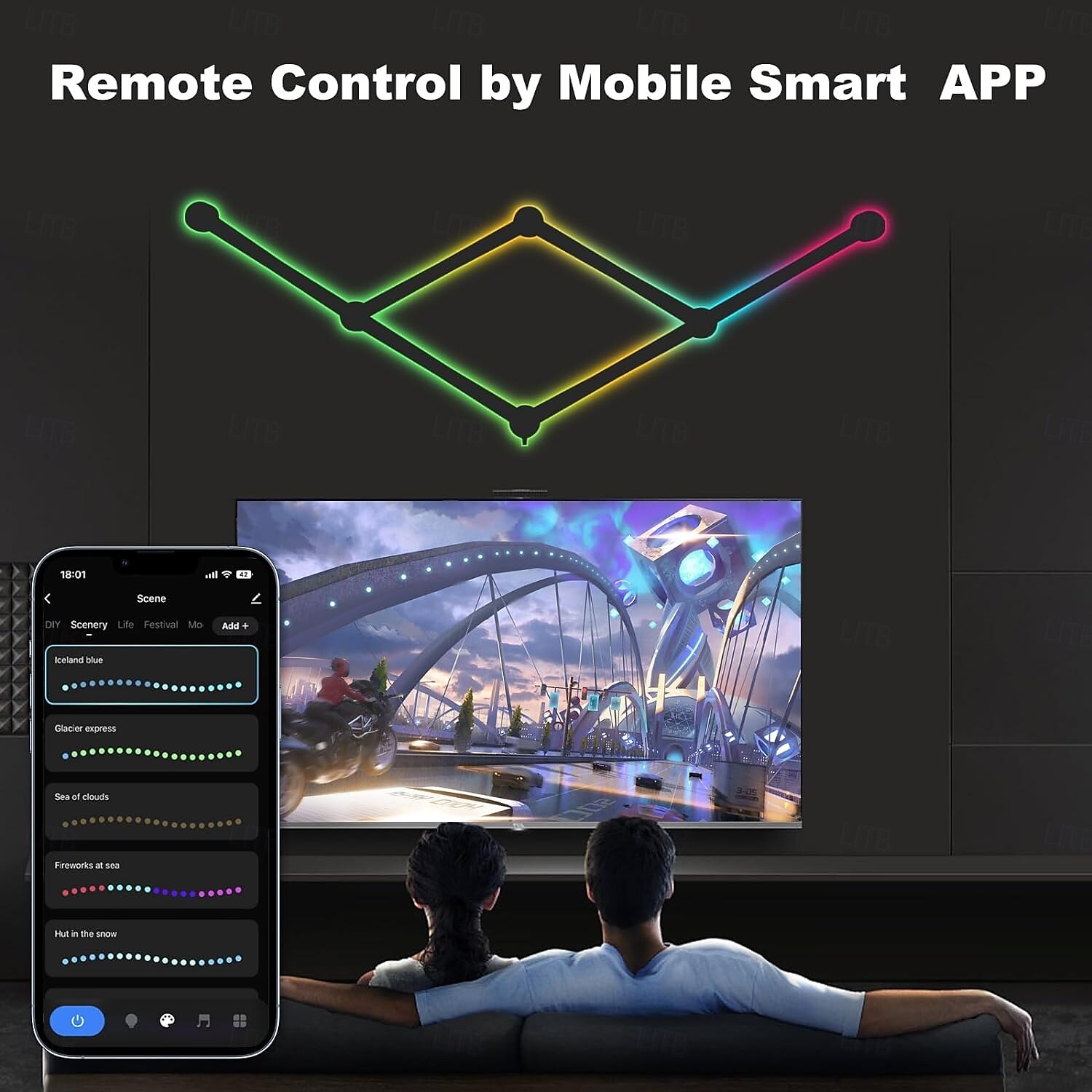 RGB светодиодные умные светильники игровые линии света Bluetooth приложение музыкальная синхронизация домашнего стенового креативного освещения световые панели с 24-кнопочным RF пультом управления 2025 - $95.99 –P4
