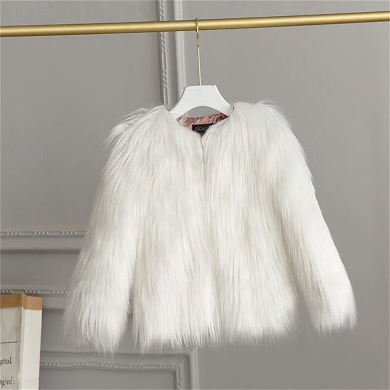 Kids Girls' Faux Fur Coat Solid Color Cute School Coat Outerwear 4 years+ Fall White Champagne Wine 2025 - $36.99 –P3