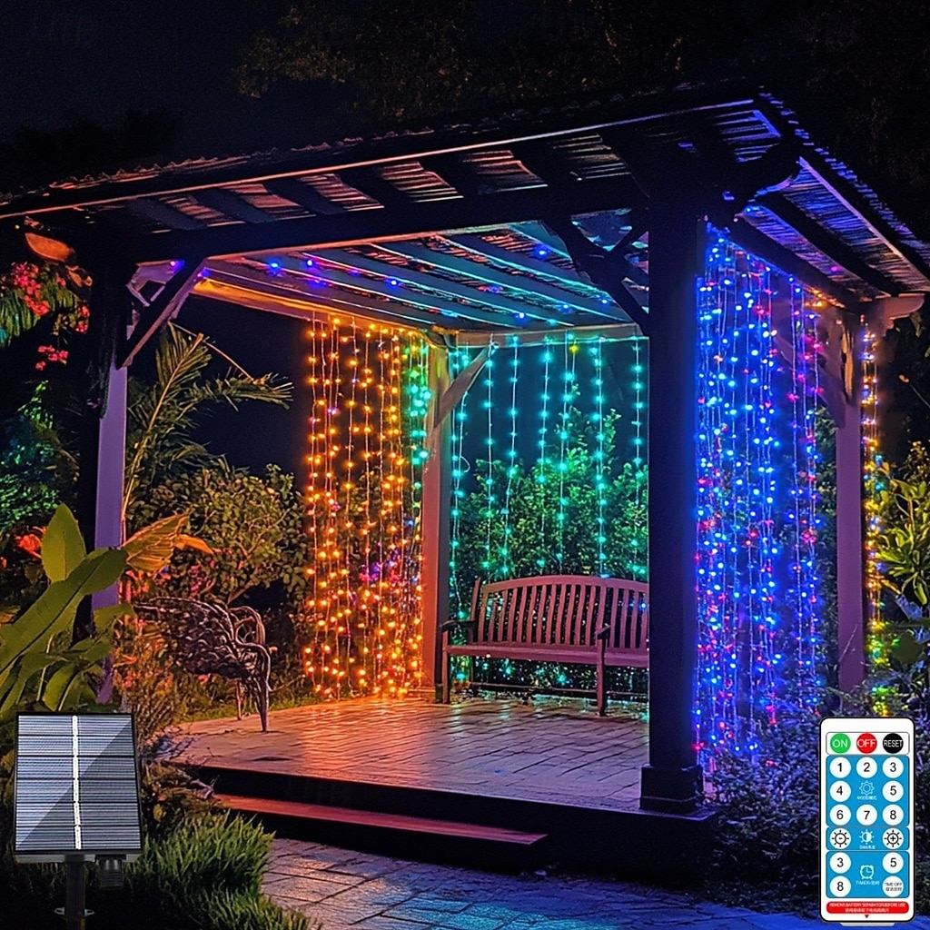3*3m 300 led φωτιστικό ηλιακής κουρτίνας φωτιστικό εξωτερικού χώρου τηλεχειριστηρίου 8 λειτουργίες φωτισμού νεράιδα φώτα ip65 αδιάβροχα δερμάτινα φώτα νήμα Χριστουγεννιάτικο πάρτι γάμος σπίτι 2025 - $34.99 –P1