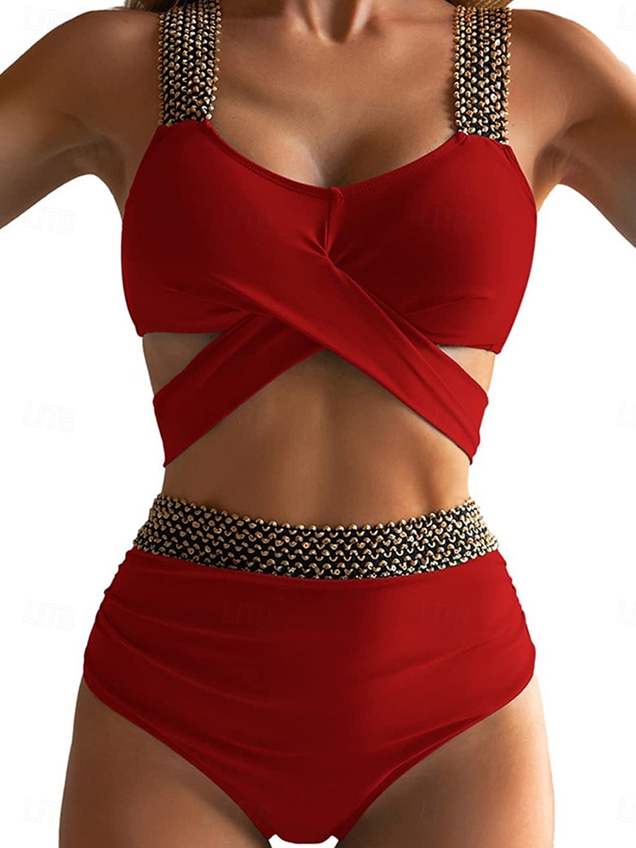Női Fürdőruha Bikini 2 darab Bugyik Fürdőruha Nyitott hátú Kollázs Vékony Szabadság Strandruházat Tömör szín V-alakú Ujjatlan Fürdőruhák 2025 - $29.99 –P6