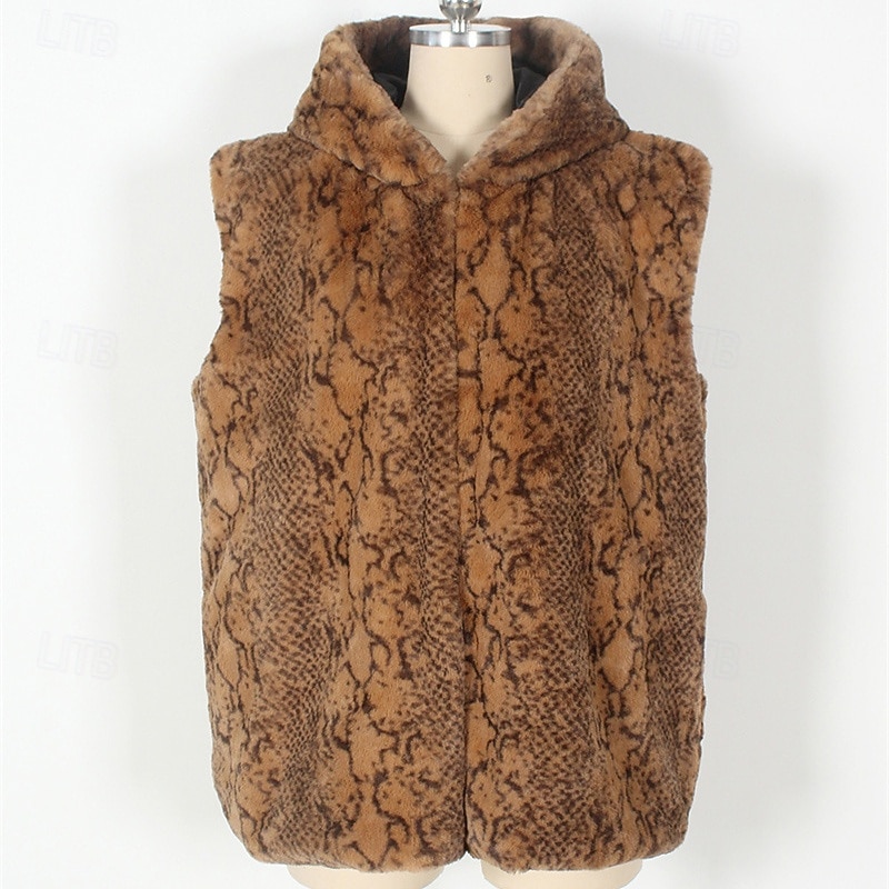 Men's Vest Faux Fur Gilet Daily Date Vacation Fashion Casual Fall & Winter Keep Warm Polyester Comfortable Leopard Print Cardigan Stand Collar Regular Fit White Yellow Brown Vest 2026 - $41.99 –P17