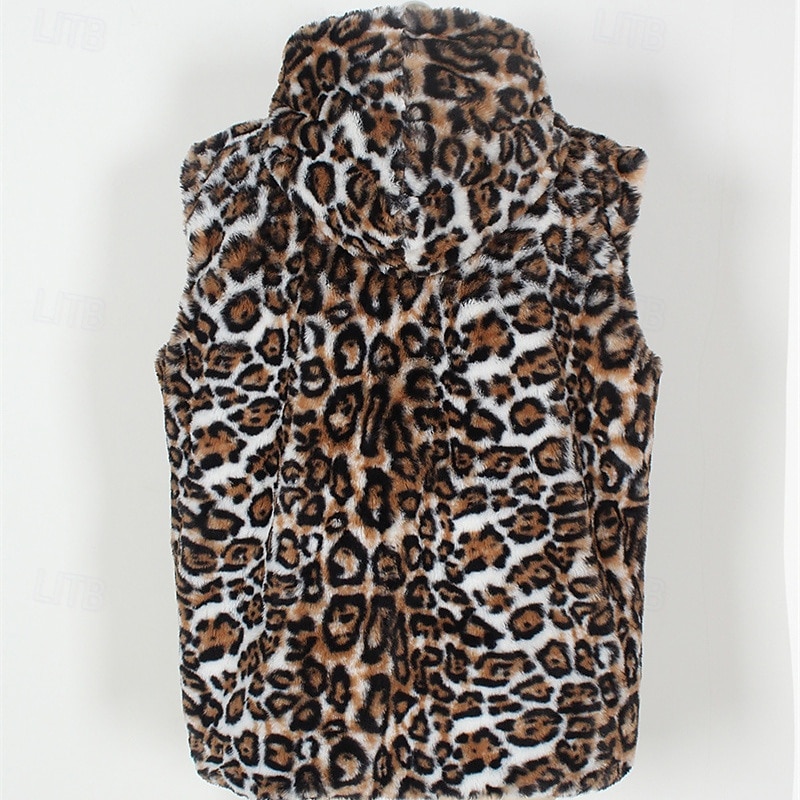 Men's Vest Faux Fur Gilet Daily Date Vacation Fashion Casual Fall & Winter Keep Warm Polyester Comfortable Leopard Print Cardigan Stand Collar Regular Fit White Yellow Brown Vest 2026 - $41.99 –P7