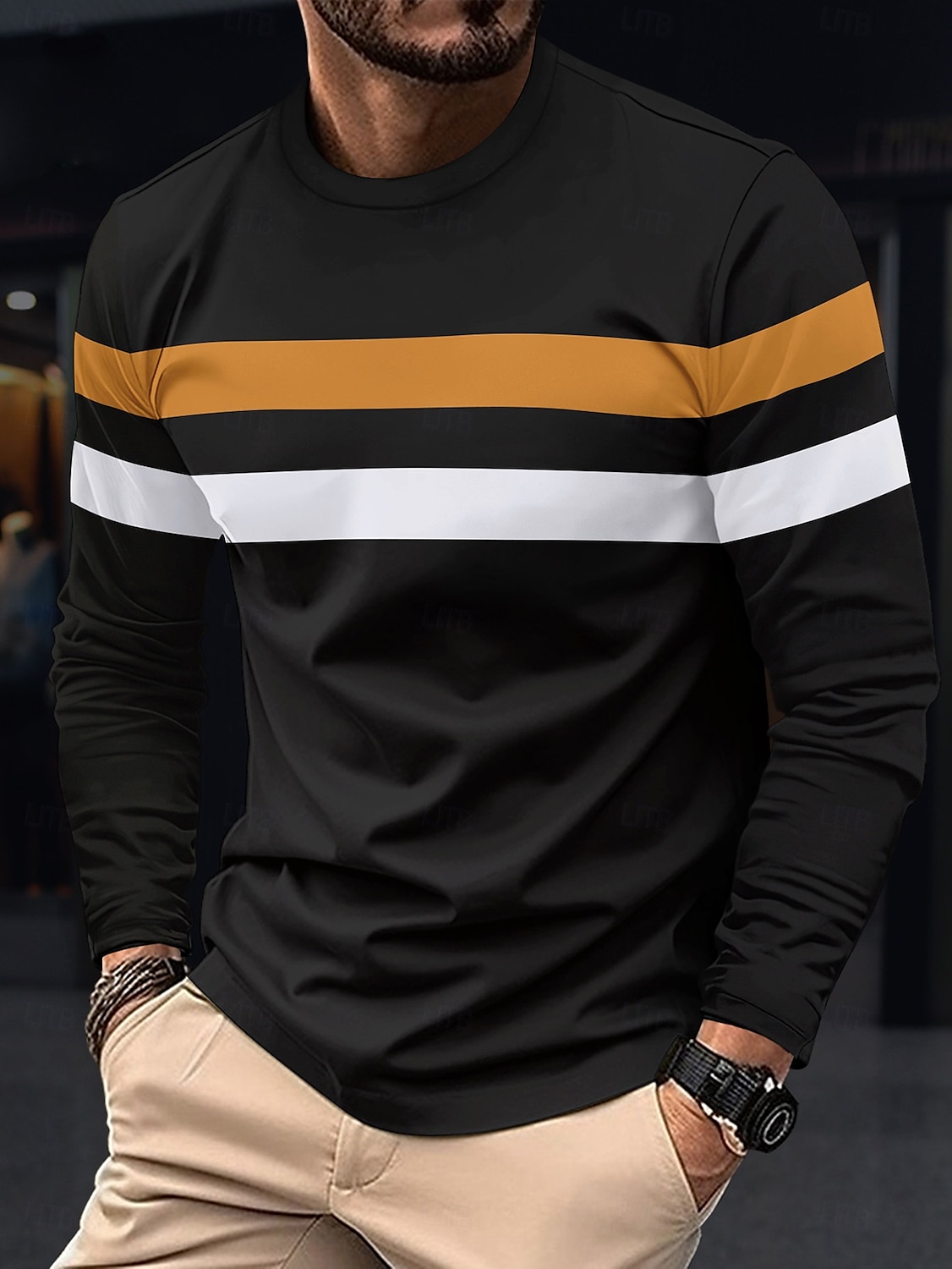 Herren T Shirt T-Shirt Langarmshirt Langarm Rundhalsausschnitt Frühling & Herbst Einfach Mode Designer Basic Farbblock Urlaub Straße Ausgehen Wein Schwarz Weiß Top T-Shirt für Herren 2025 - $15.49 –P11