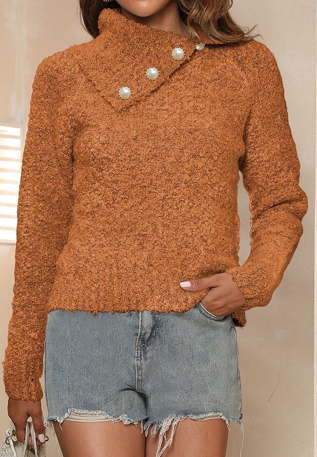 Women's Sweater Casual Soft Pure Color Ribbed Shirt Collar Buttons Knitted Long Sleeve Regular Tops Knit Outdoor Daily Weekend Brown Green Fall Winter 2025 - $52.99 –P3