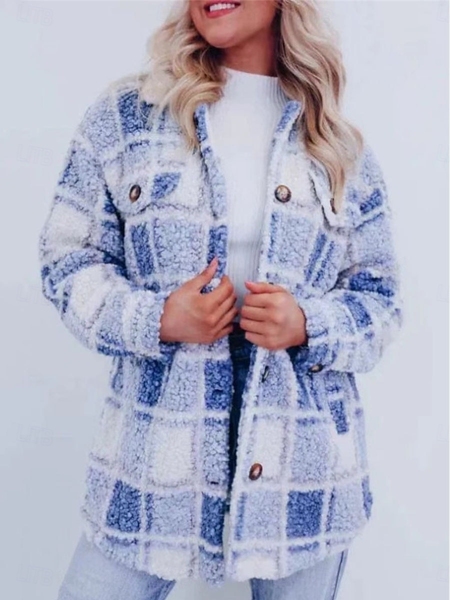 Femme Veste Polaire Manteau en peluche Chaud Respirable Poche Doublé en Polaire Décontractées Plaid Vacances Plein Air Usage quotidien Sortie Boutonnage Simple Longue Col rabattu Standard manche de 2025 ? $52.99 –P4