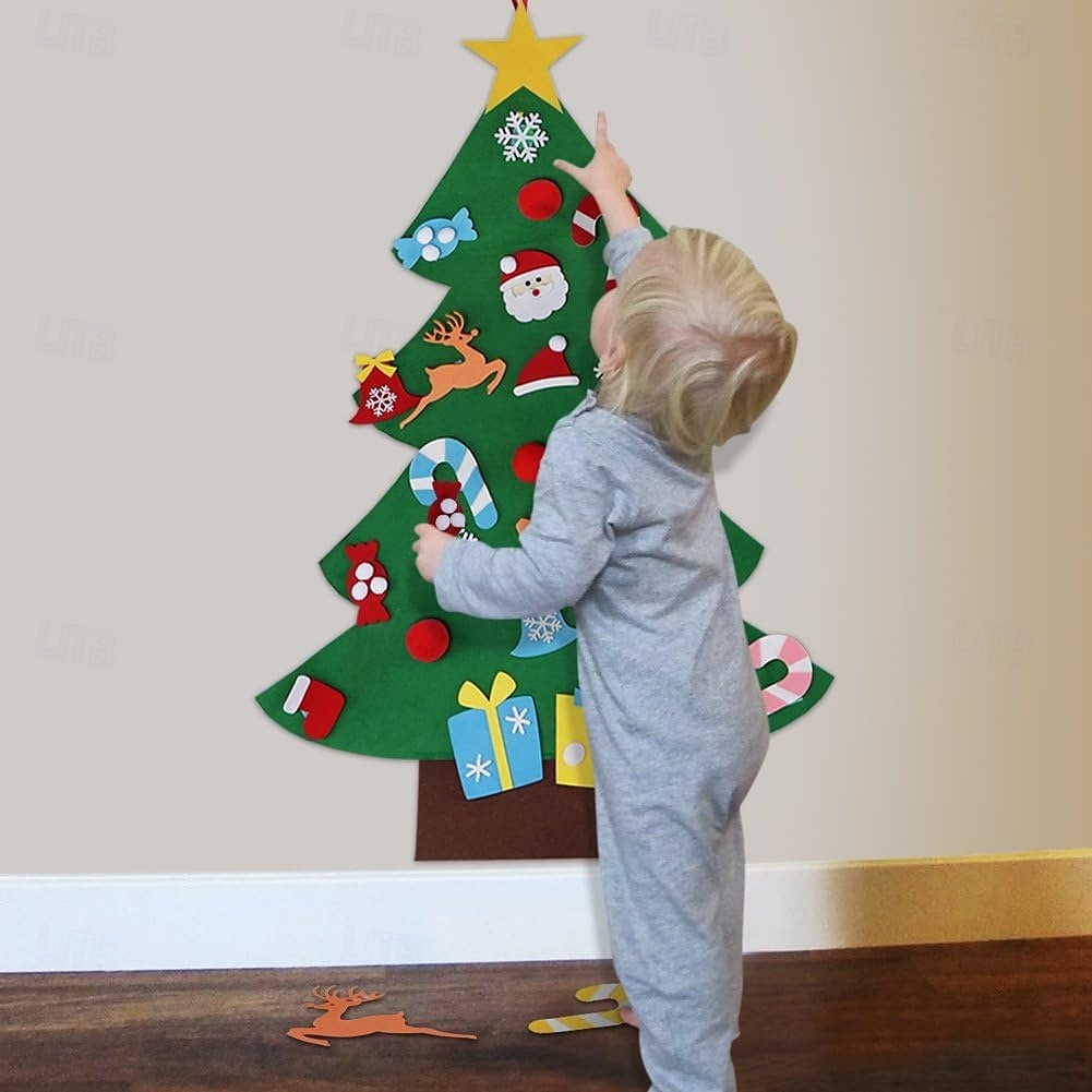 DIY Felt Christmas Tree Set with Ornaments for Kids, Xmas Gifts, New Year Door Wall Hanging Decorations 2025 - $19.49 –P1