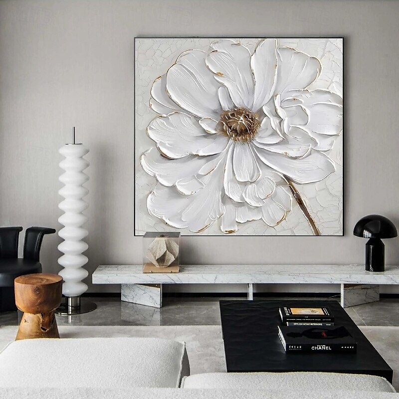 peinture à l'huile peinte à la main peinture florale 3D couteau à palette fait à la main fleurs peinture à l'huile art mural grande peinture texturée blanche 3D peintures décoratives modernes de 2025 ? $125.99 –P4