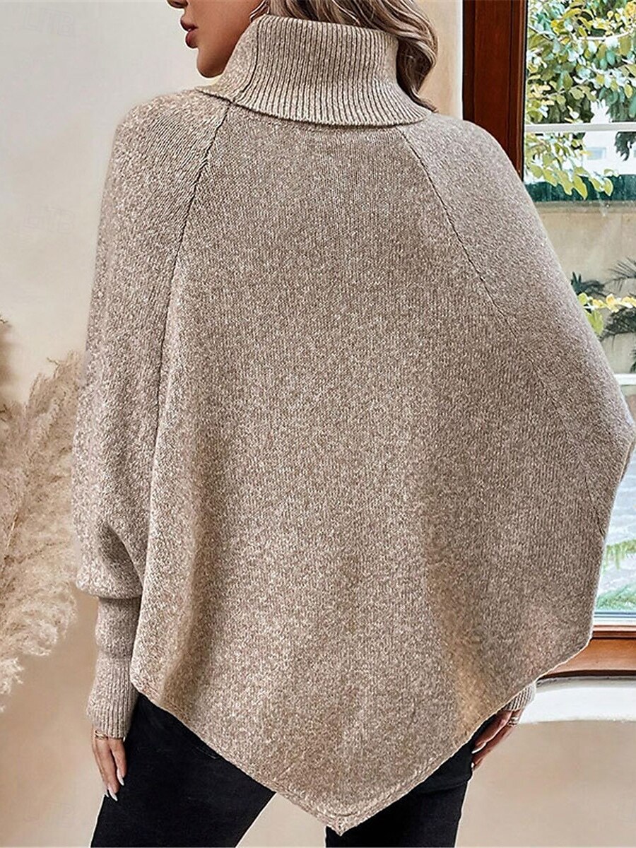 Dam Tröja Pullover tröja Ledigt Mjukt Ren färg Ribbad Polokrage Knappar Stickat Fladdermusärm Långärmad Vanliga toppar Sticka Utomhus Dagligen Helgen Kaki Höst Vinter 2025 - $51.99 –P2