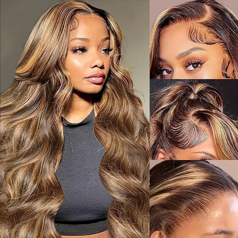 Parrucca in pizzo trasparente con meches 13x4 p4/27, parrucca in capelli umani con onda del corpo, densità 150% del 2025 a $184.99 –P3