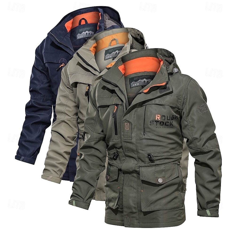 Pánské Outdoorová bunda Zimní kabát Zimní bunda Venkovní Vánoční dárky Zahřívací Voděodolný Slátanina Zip Jaro Podzim Pevná barva Vinobraní Sportovní Kapuce Dlouhé Námořnická modř Trávová zelená Khaki 2026 - $53.99 –P6