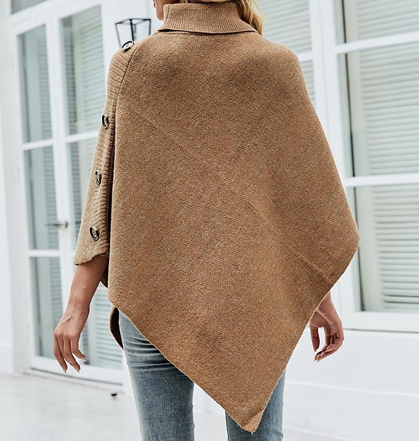 Per donna Felpa Pullover Maglione Informale Morbido Tinta unica A coste A collo alto Bottoni Lavorato a maglia Mezza manica Top regolari Maglia Esterno Giornaliero Fine settimana Nero Rosso Autunno del 2025 a $41.99 –P3