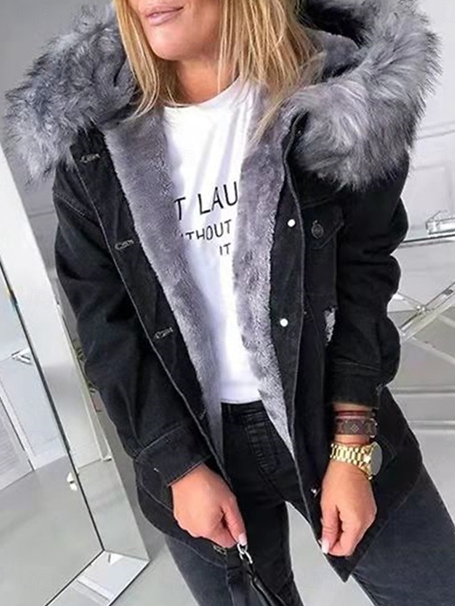 Dame Fleece-jakke Teddyfrakk Denimjakker Hold Varm Pustende Knapper Pelskrage Fritid عادي Feriereise Gate Dagligdagstøy Ut på byen Enkeltkneppet Normal Hettegenser Normal Langermet Yttertøy Lysebl 2025 - $73.99 –P3