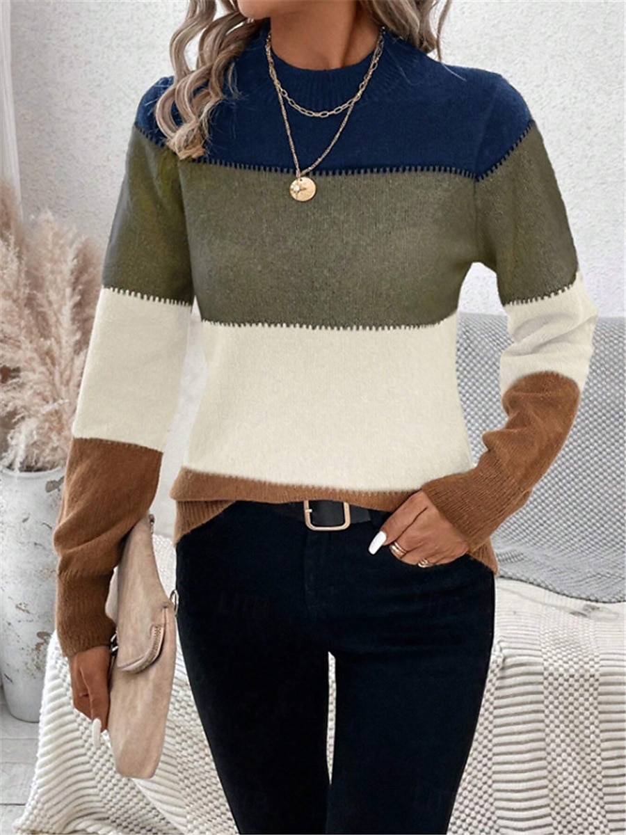 Femme Pull Chandail Pull Décontractées Flexible Rayé A côtes Col Ras du Cou Tricoté manche longue Hauts réguliers Tricoter Extérieur du quotidien Fin de semaine Chameau Abricot Automne Hiver de 2025 ? $41.99 –P5